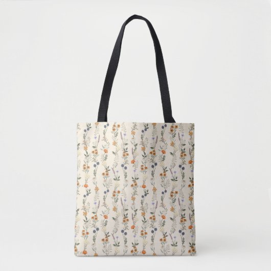 Handgetekende wilde bloemen tote bag (Voorkant)
