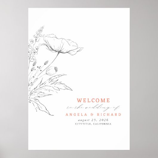 Handgetekende wilde bloemen Wedding Welkomstteken Poster (Voorkant)