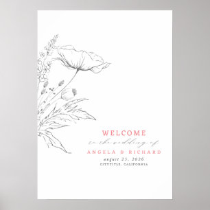 Handgetekende wilde bloemen Wedding Welkomstteken Poster