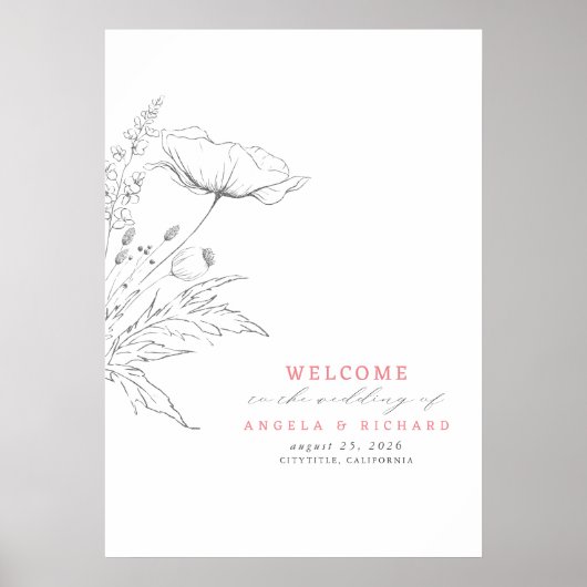 Handgetekende wilde bloemen Wedding Welkomstteken Poster (Voorkant)