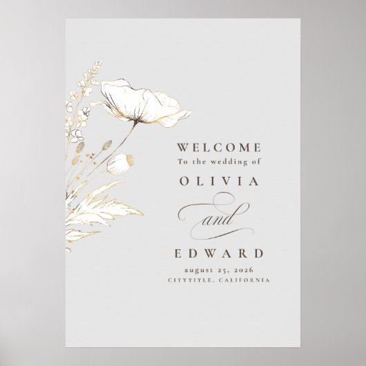 Handgetekende wilde bloemen Wedding Welkomstteken Poster (Voorkant)