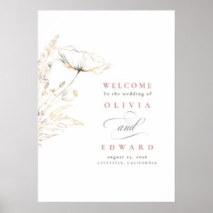 Handgetekende wilde bloemen Wedding Welkomstteken Poster