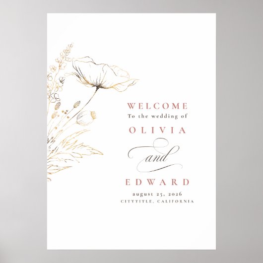Handgetekende wilde bloemen Wedding Welkomstteken Poster (Voorkant)