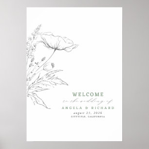 Handgetekende wilde bloemen Wedding Welkomstteken Poster