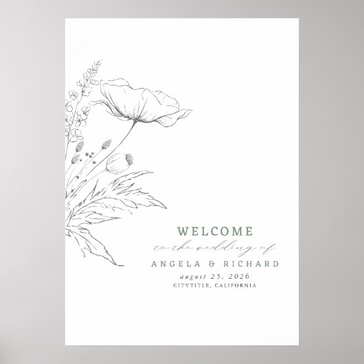 Handgetekende wilde bloemen Wedding Welkomstteken Poster (Voorkant)