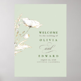 Handgetekende wilde bloemen Wedding Welkomstteken Poster
