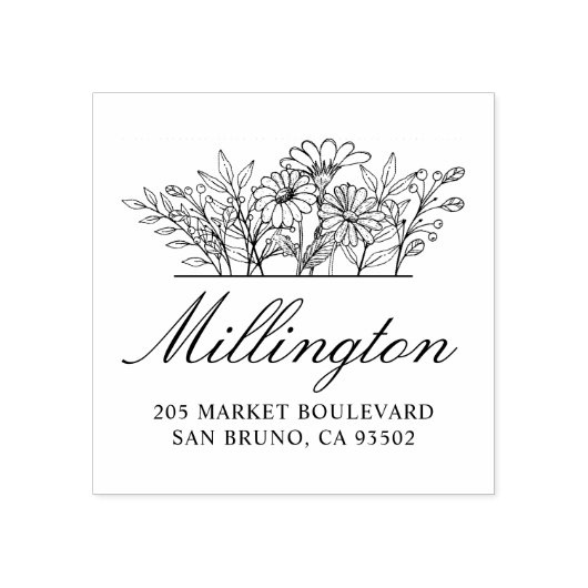 Handgetekende Wildflower Familienaam Retouradres Rubberstempel (Afrduk)
