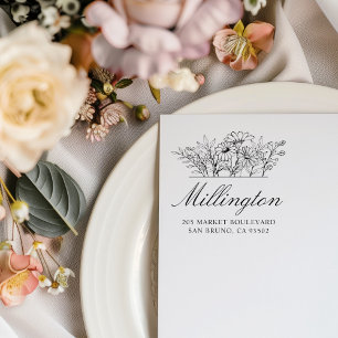 Handgetekende Wildflower Familienaam Retouradres Rubberstempel