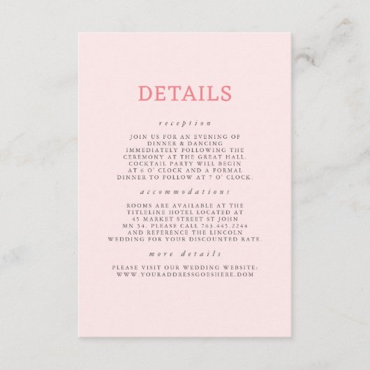 Handgetekende Wildflower Pattern Wedding Details Informatiekaartje (Voorkant)