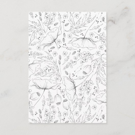 Handgetekende Wildflower Pattern Wedding Details Informatiekaartje (Achterkant)