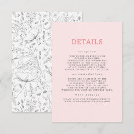 Handgetekende Wildflower Pattern Wedding Details Informatiekaartje