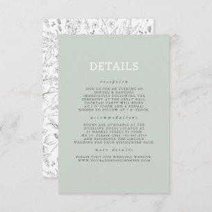 Handgetekende Wildflower Pattern Wedding Details Informatiekaartje