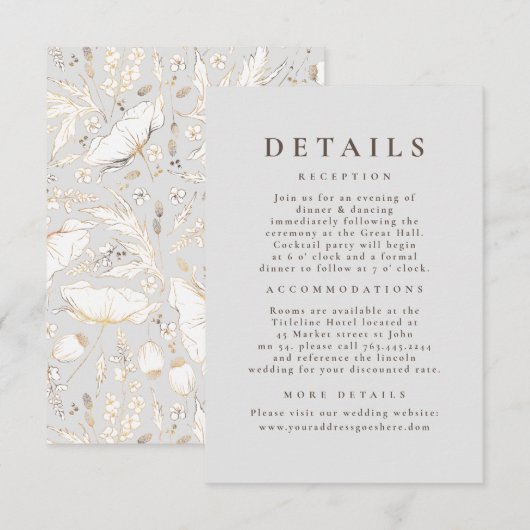 Handgetekende Wildflower Pattern Wedding Details Informatiekaartje (Voorkant / Achterkant)