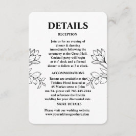 Handgetekende Wildflower Pattern Wedding Details Informatiekaartje