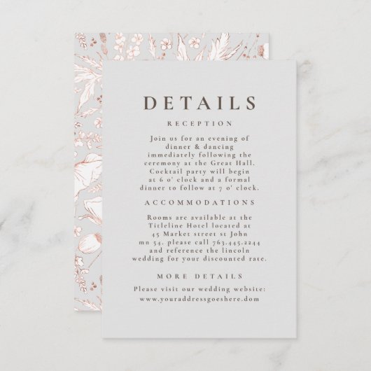 Handgetekende Wildflower Pattern Wedding Details Informatiekaartje (Voorkant / Achterkant)