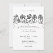 Handgetekende wildflower zwart-wit bruiloft kaart (Voorkant)