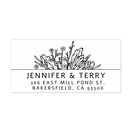 Handgetekende Wildflowers Bruiloft retouradres Zelfinktende Stempel (Design)
