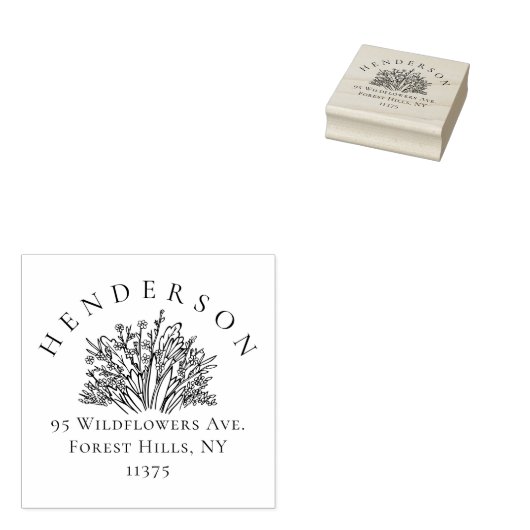 Handgetekende Wildflowers Familie Retouradres Rubberstempel (Gestempeld)