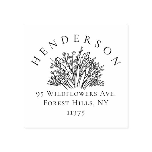 Handgetekende Wildflowers Familie Retouradres Rubberstempel (Afrduk)