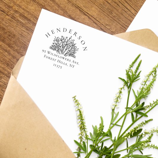 Handgetekende Wildflowers Familie Retouradres Rubberstempel