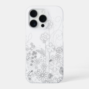 Handgetekende Wildflowers Zwart-wit iPhone 16 Pro Hoesje
