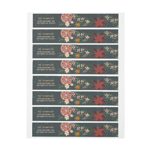 Handgetekende Winter Florals Wraparound adreslabel (Vel)
