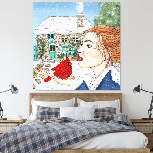 Handgetekende winterdag canvas afdruk (Insitu (Slaapkamer))