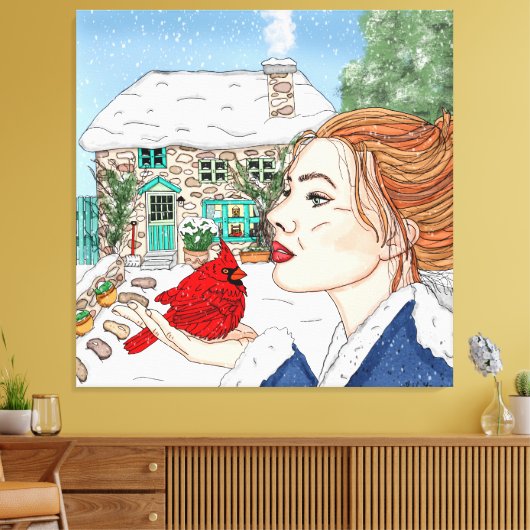 Handgetekende winterdag canvas afdruk (Insitu (Woonkamer))