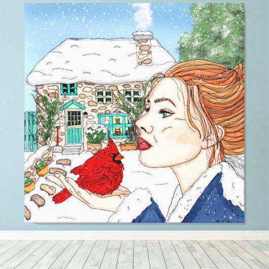 Handgetekende winterdag canvas afdruk (Insitu (Houten vloer))