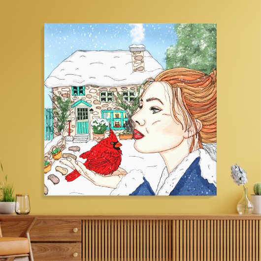 Handgetekende winterdag canvas afdruk (Insitu (Woonkamer))