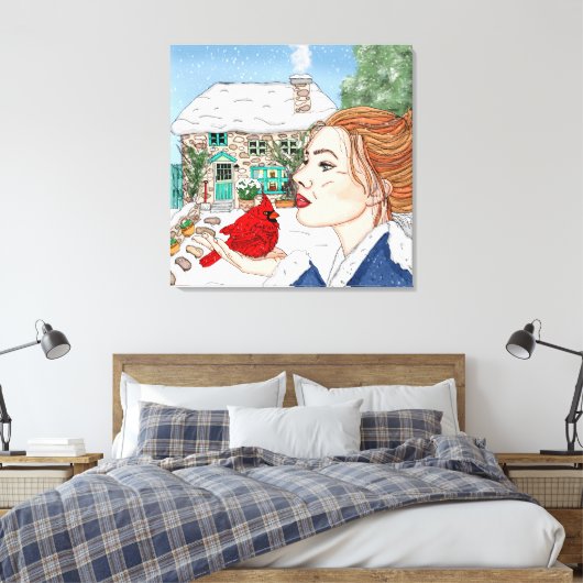 Handgetekende winterdag canvas afdruk (Insitu (Slaapkamer))