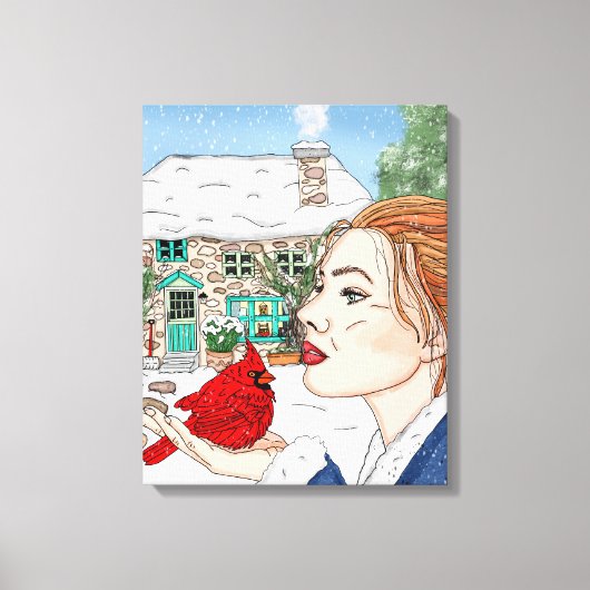 Handgetekende winterdag canvas afdruk (Voorkant)
