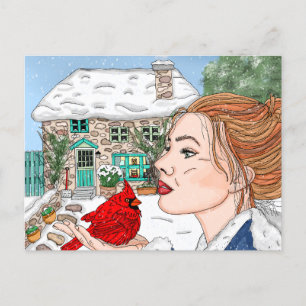 Handgetekende Winterdag, Engels Cottage Briefkaart