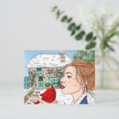 Handgetekende Winterdag, Engels Cottage Briefkaart (Staand voorkant)