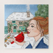 Handgetekende Winterdag, Engels Cottage Legpuzzel (Verticaal)