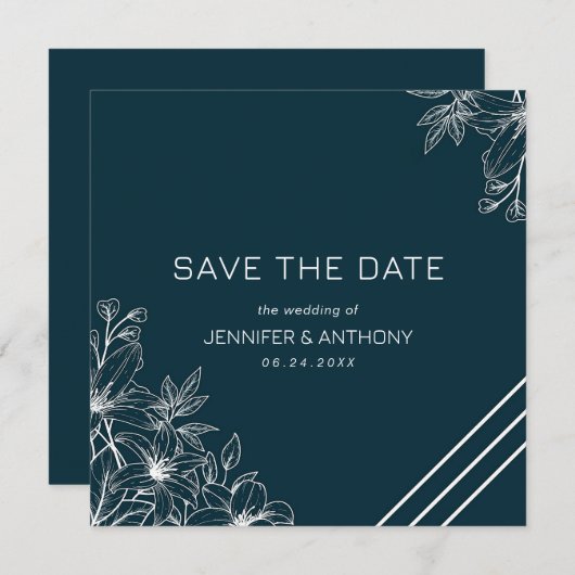 Handgetekende witte bladeren bewaren de datum save the date (Voorkant / Achterkant)