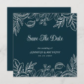 Handgetekende witte bladeren save the date (Voorkant / Achterkant)