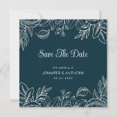 Handgetekende witte bladeren save the date (Voorkant)