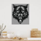 Handgetekende Wolf Poster (Keuken)