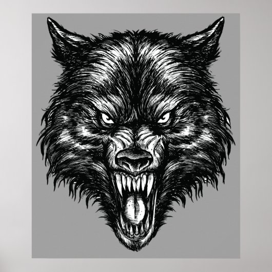 Handgetekende Wolf Poster (Voorkant)