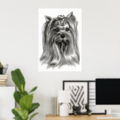 handgetekende Yorkshire Terrier Poster (Thuiskantoor)