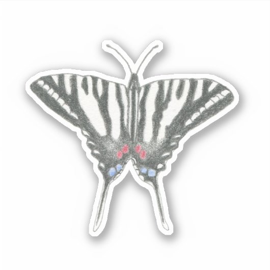 Handgetekende Zebra Swallowtail vlinder Sticker (Voorkant)
