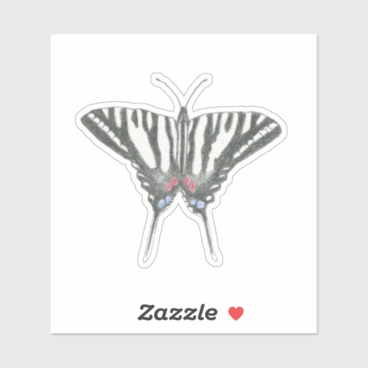 Handgetekende Zebra Swallowtail vlinder Sticker (Vel)