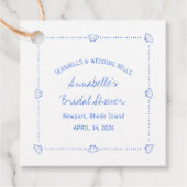 Handgetekende Zee Schelpen & Bruiloft Bellen Bruid Bedankjes Labels (Voorkant)