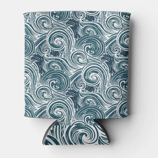  handgetekende Zeeen golven illustratie Blikjeskoeler (Voorkant)