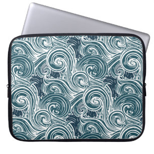  handgetekende Zeeen golven illustratie Laptop Sleeve