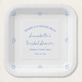 Handgetekende Zeeschelpen & Bruiloftsklokken Bruid Papieren Bordje