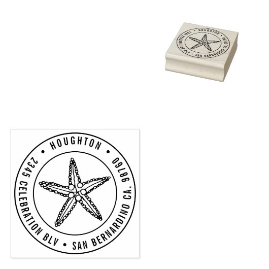Handgetekende zeesterren ronde typografie retourad rubberstempel (Gestempeld)