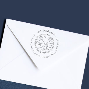 Handgetekende zeilboten Elegant retouradres Rubberstempel