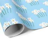 Handgetekende zoete witte madeliefjes op zacht mid cadeaupapier (Rol Hoek)